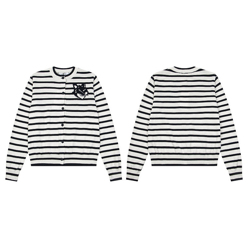 Versatile Casual Maison Kitsune Breathable Knit Striped Cardigan for Men and Women, Same Style for Couples, Fashionable and Unique Design