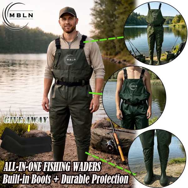 1 piece of MBLN brand fishing wading pants paired with ice sleeve set, breathable wading pants