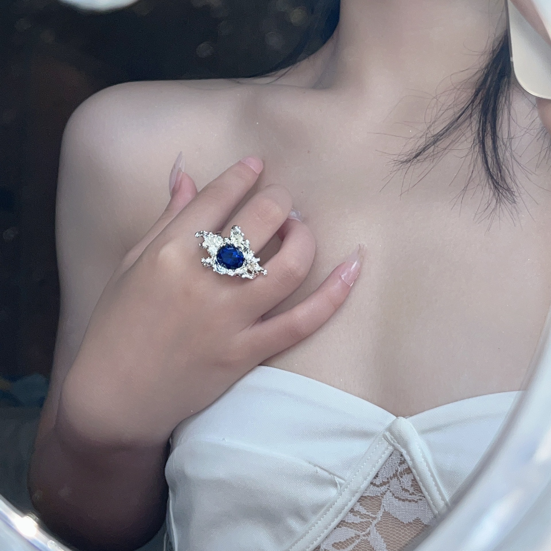 Fashion Irregular Alloy Plating Inlay Artificial Gemstones Open Ring