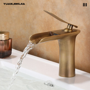 Cross-Border European Antique Copper Basin Faucet Household Bathroom Bathroom Counter Basin Waterfall Hot and Cold Faucet