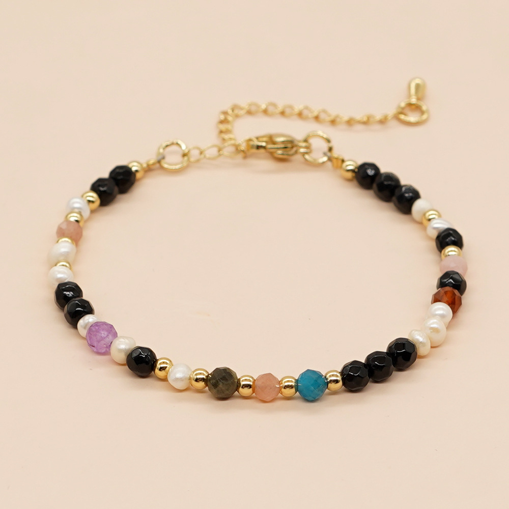 1 Piece Simple Style Round Artificial Gemstones Alloy Beaded Womenu0027S Bracelets