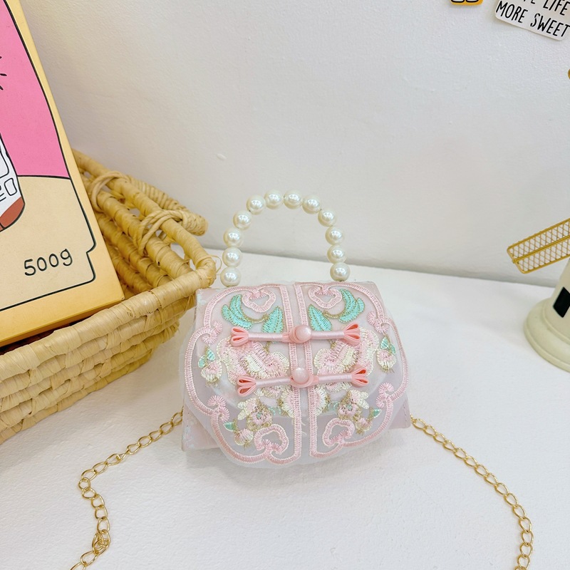 2025 nuevo estilo nacional bolso infantil princesa bolso de perla nueva niña china accesorios cadena bolso de mochila
