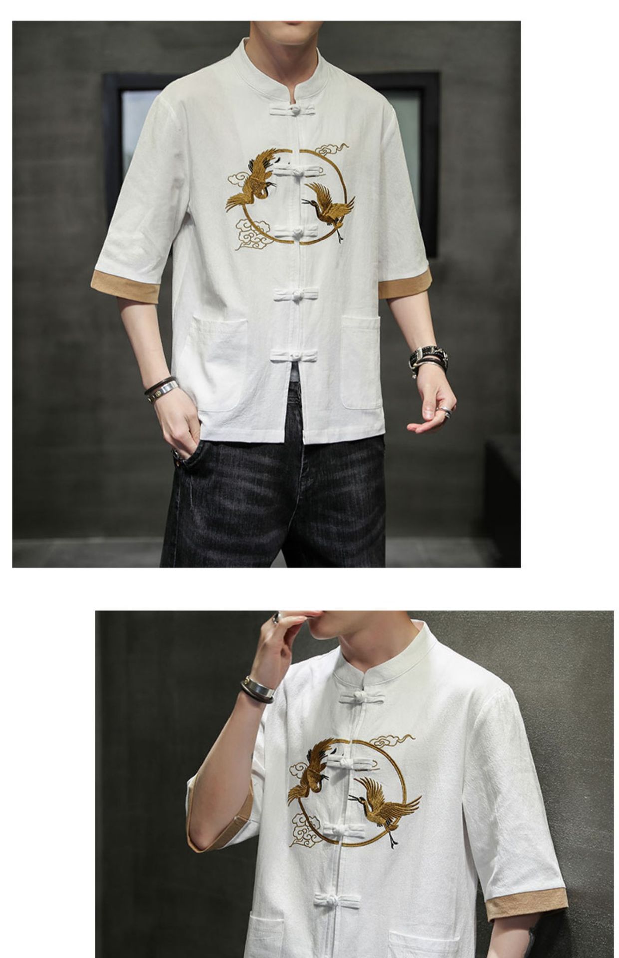 2024 Summer Chinese cotton linen short sleeved men's Tang embroidery Han style loose China-Chic shirt men_autovado.com