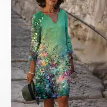 European and American 2021 spring and summer new independent station women's clothing Amazon wish independent station short sleeve V-neck Printing Dress