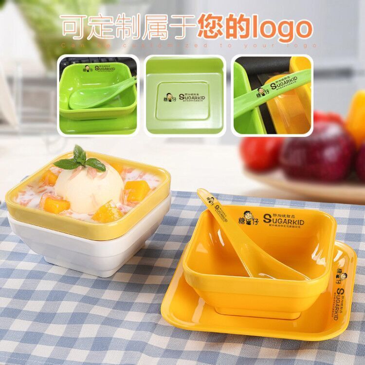 Hong Kong-style Dessert Bowl Creative Imitation Porcelain Melamine Plastic Cold Drink Roasted Grass Fruit Fishing Taro Round Sugar Water Bowl Set Tableware