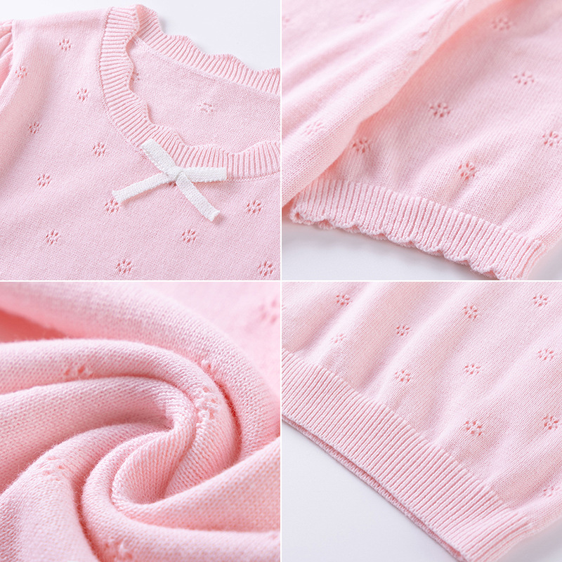 Transfronterizos de clase A niños cuello redondo hueco arco de verano delgado camiseta de manga corta niñas transpirables camisas de punto al por mayor