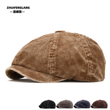 英伦水洗灯芯绒八角帽秋冬男士大头围前进帽鸭舌帽保暖贝雷帽女潮