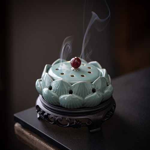 Retro lotus plate incense burner creative Zen home indoor tea room tea table mugwort sandalwood agarwood aromatherapy burner ornaments