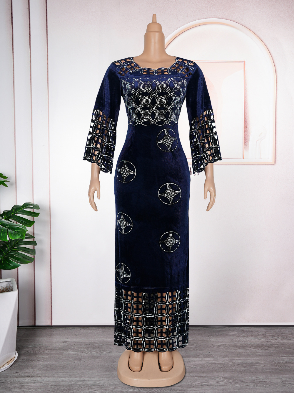 Heavy Embroidery Hot Drilling Slim-fit Long Dress