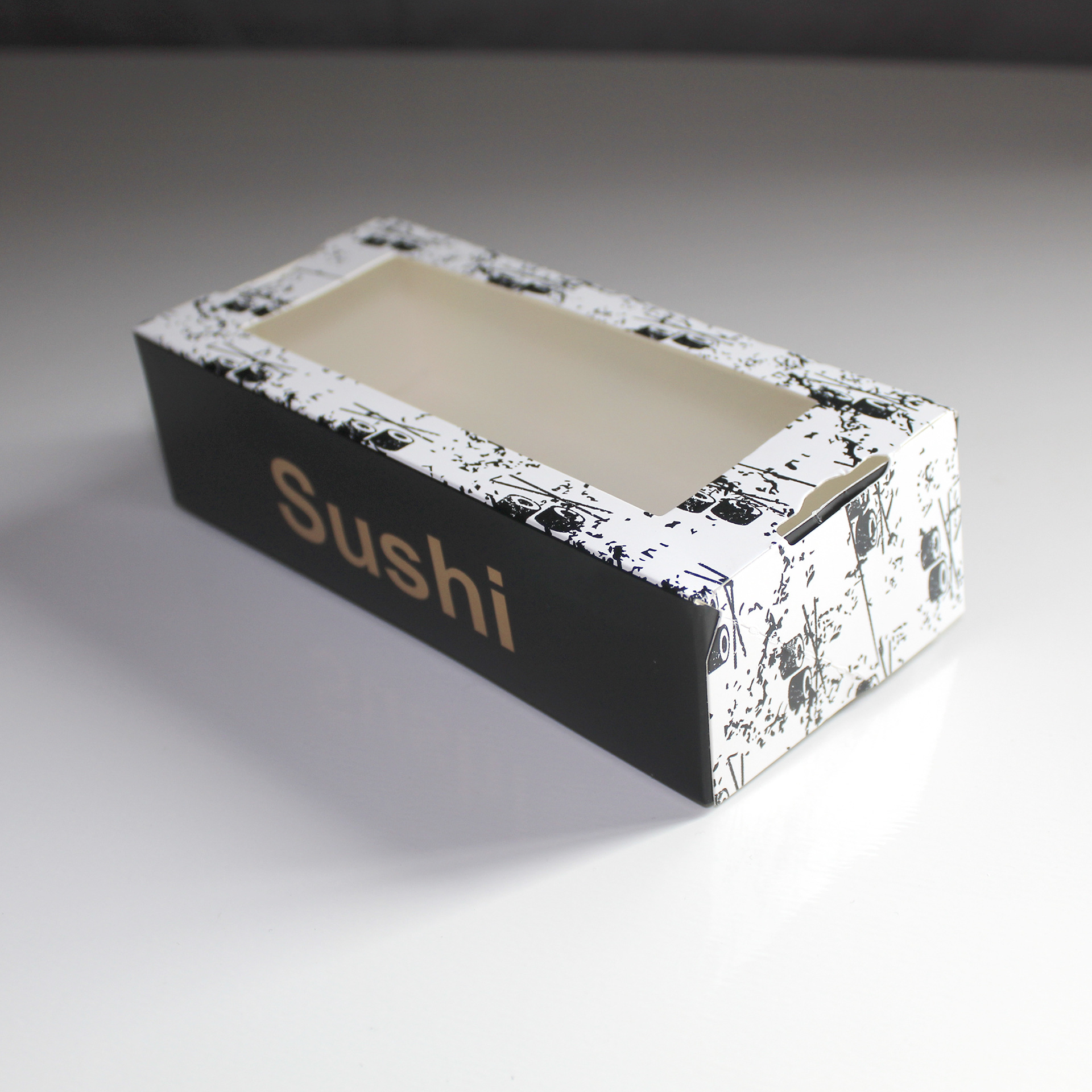 Tarjeta de vaca desechable, caja de sushi de tarjeta blanca, caja de embalaje, caja de pastel, caja para llevar de una sola pieza, caja de pizza, tragaluz para ensalada