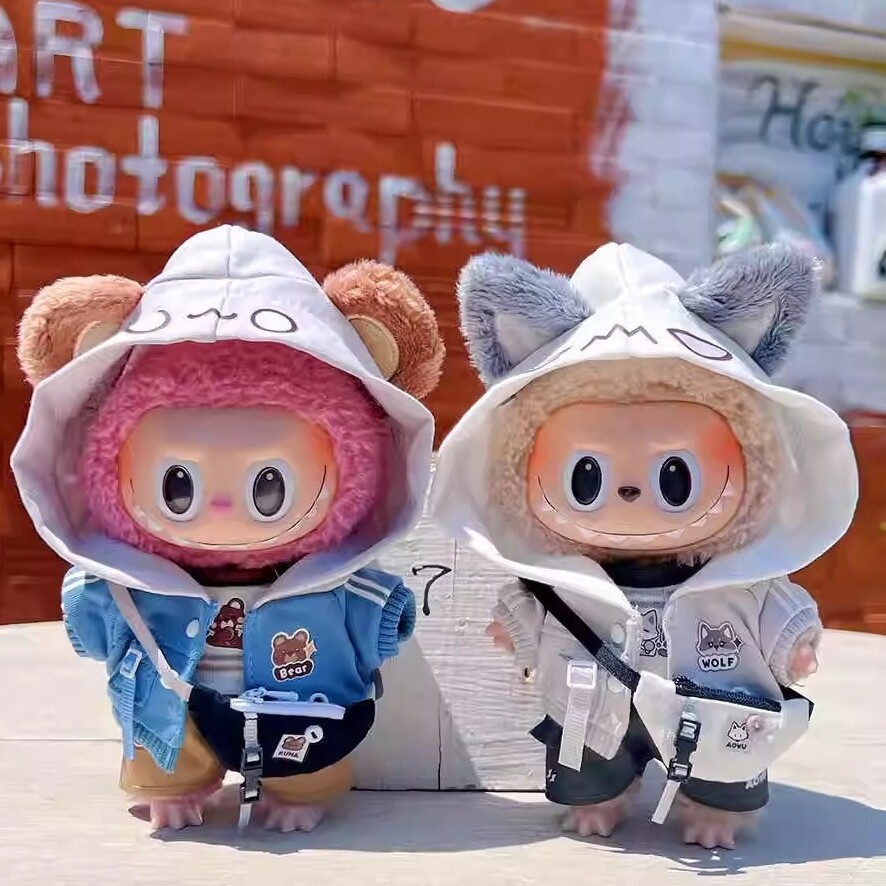 拉布布娃衣17cm马卡龙挂件labubu搪胶公仔衣服及配件现货包邮新款