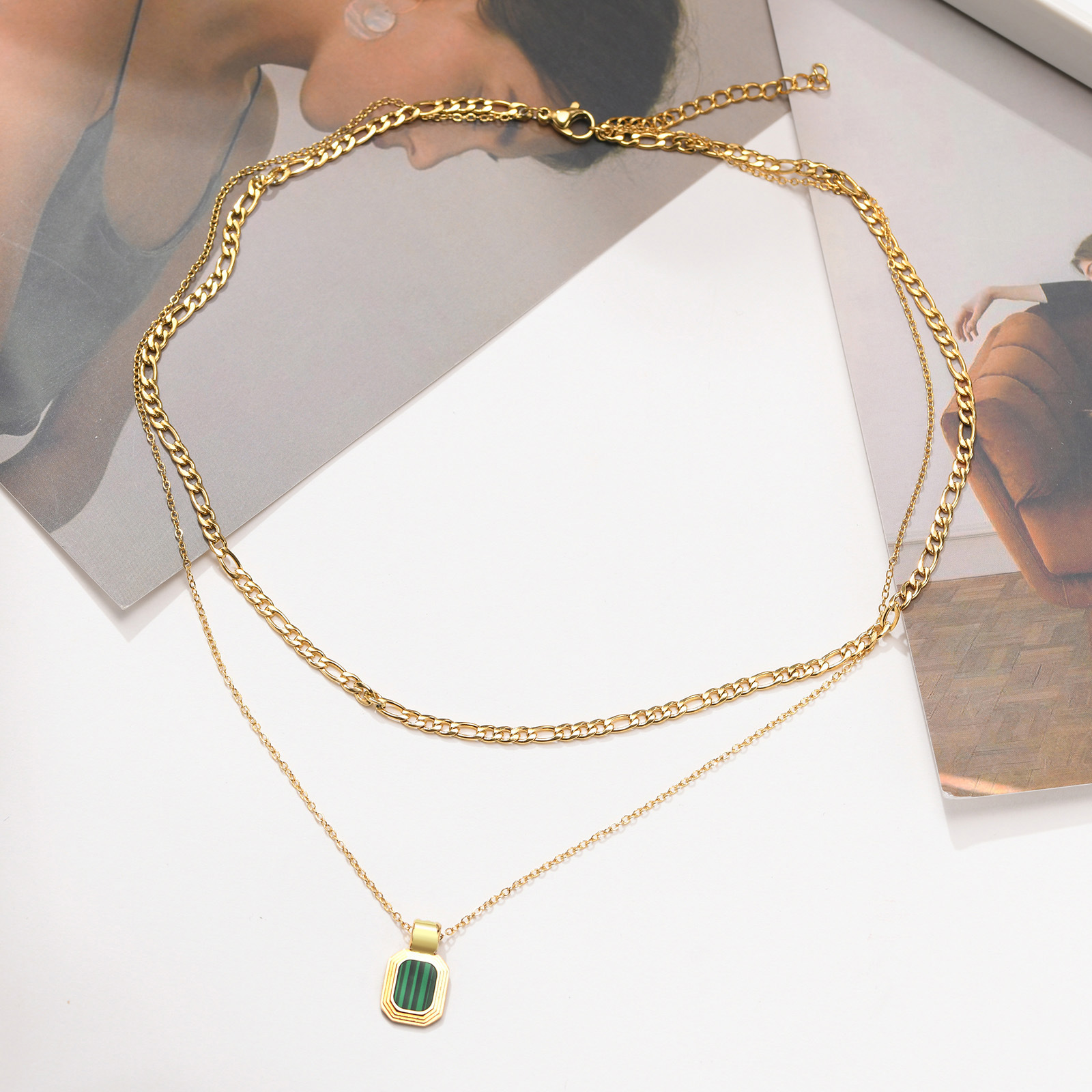 Lady Stripe Stainless Steel Titanium Steel Plating Inlay Shell Layered Necklaces_colorza_1