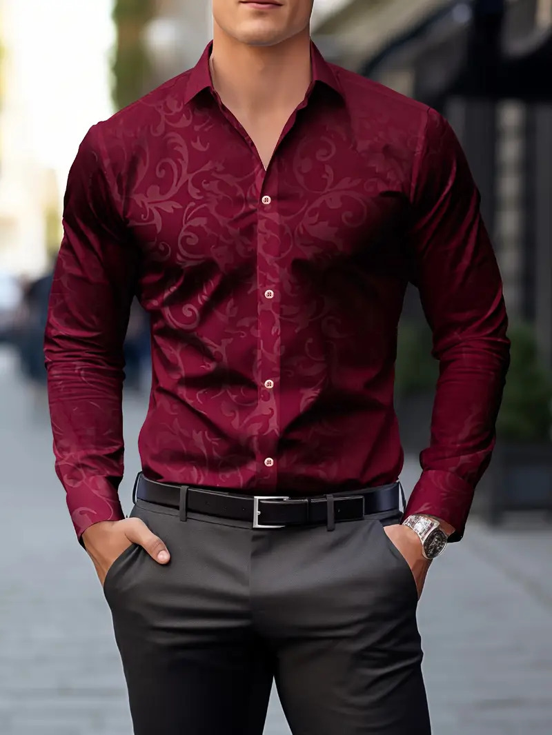 Comercio exterior europeo y americano transfronterizo 2024 nuevo estilo casual de moda salvaje patrón de planta camisa de manga larga para hombre MB12