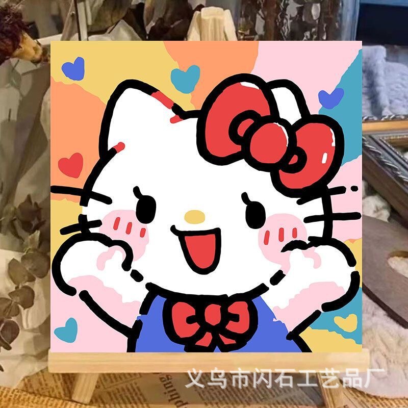 个性甜酷HelloKitty凯蒂猫数字油画diy手绘丙烯油彩画手工装饰画|undefined