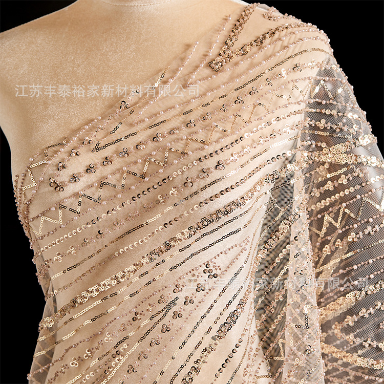 Luz de lujo dorado sequinilla cuentas de clavos tridimensionales perforación tela bordada cuentas de tela de boda de moda de alta gama