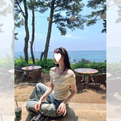 纯欲风一字露肩斜领独特绝美短袖T恤女新款超好看夏日漂亮小上衣