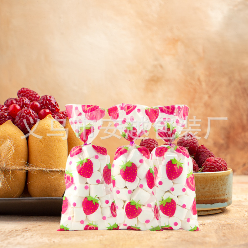 Comercio exterior nuevo en stock fresa OPP bolsa de celofán fiesta bolsa de regalo OPP boca plana bolsa de caramelo