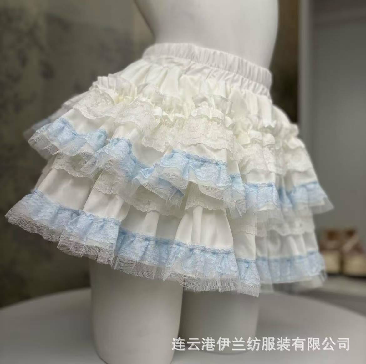 Sweet Lace Cake Skirt Cute Puffy Mini Skirt Pink Trim Polyester — detail image 2