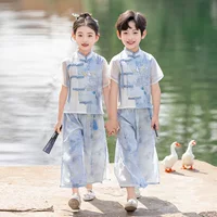 Новый костюм для детей для мальчиков Hanfu Летняя девочка Hanfu Новый китайский костюм для выступлений