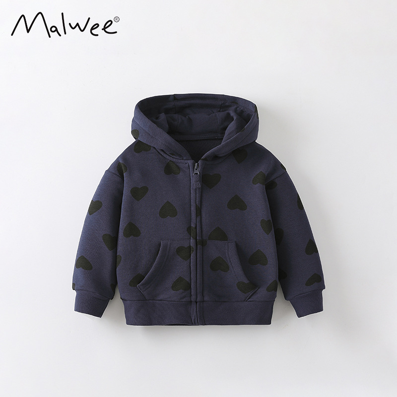 Cross-border malwee chaqueta de niña otoño y invierno nuevo estilo europeo y americano chaqueta con cremallera encapuchada camisa de niña adorable