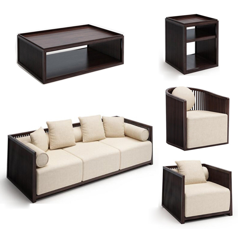 New Chinese style solid wood sofa tea table combination Ready Buddhist mood furniture club Homestay Inn Buddhist mood sofa