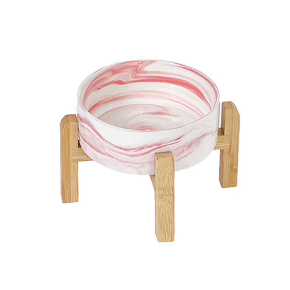 Tazón para perros de Amazon transfronterizo Tazón de arroz de mármol para gatos Marco de madera de bambú de patas altas Tazón para beber Tazón para comida para gatos Tazón para gatos Cerámica