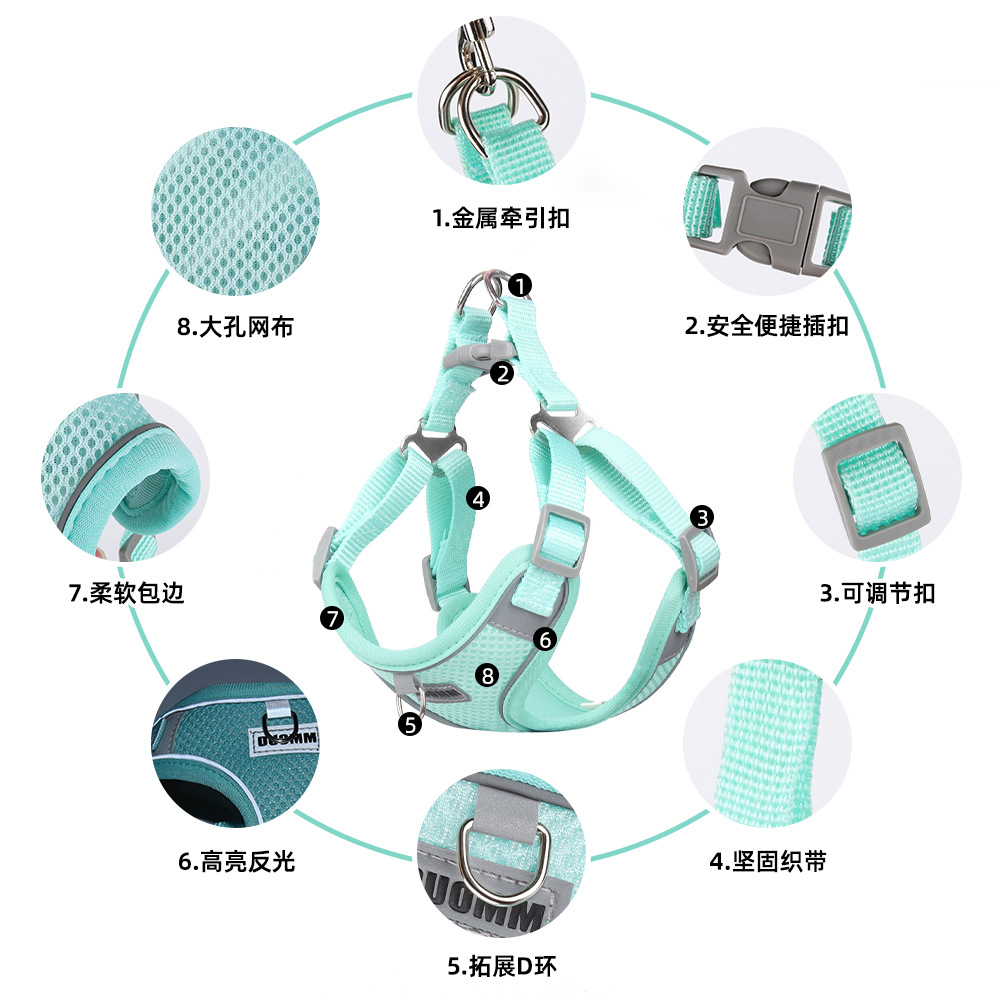 Nuevo Arnés Ligero y Ultra Transpirable para Mascotas, Arnés Tipo Chaleco para Perros, Correa de Secado Rápido para Perros, Correa de Verano para Perros