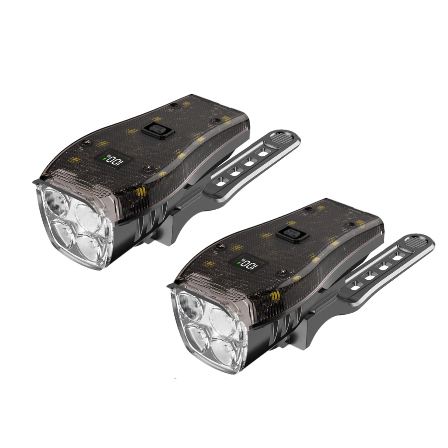 Luz delantera de bicicleta transfronteriza con caja transparente fresca con altavoz de montaje nocturno con pantalla digital Luz de bicicleta multifuncional