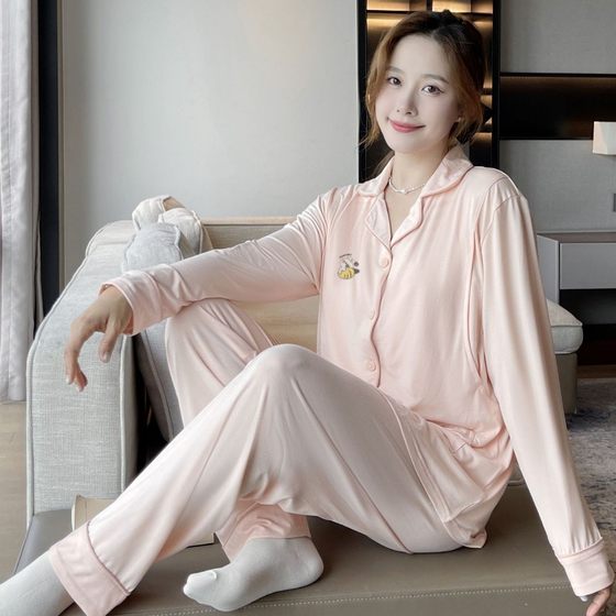 New Summer Thin Soft Waxy Sweat Absorbing Moon Suit Simple Postpartum Lactation Pregnancy Pajamas Breathable Home Suit