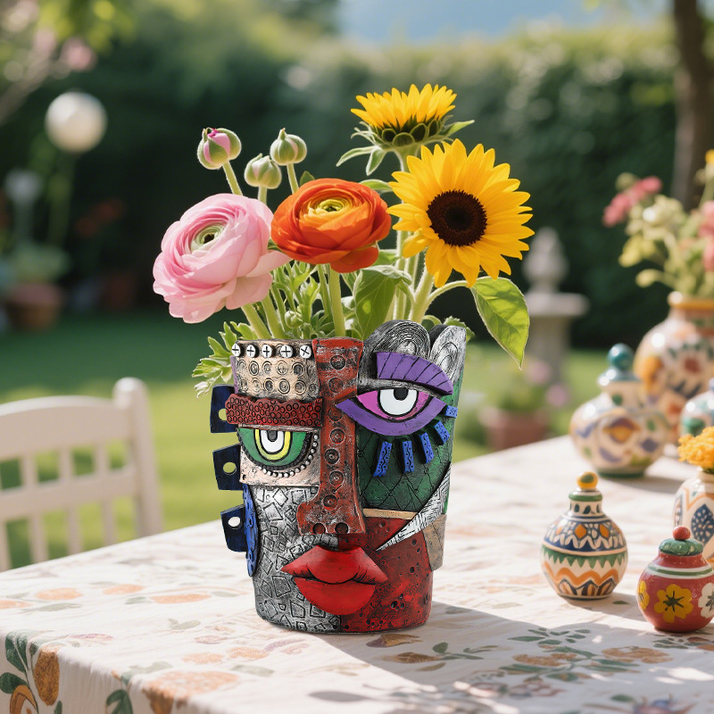  New Creative Maya Abstract Face Flower Pot Resin Decoration Personalized Art Home Garden Landscape Decoration