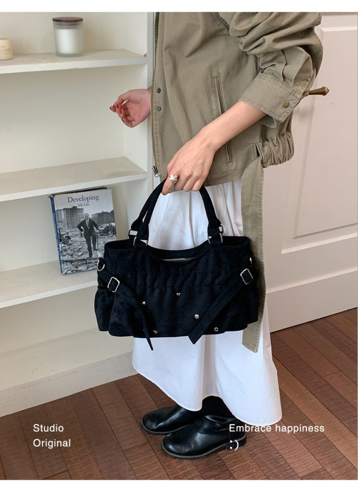 Túi tote da lộn mềm dáng shopping, túi đeo vai và đeo chéo dung lượng lớn — màu cà phê, màu nâu, màu trắng ngà, màu xám chi tiết 30
