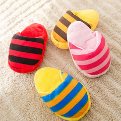 Striped Pet Plush Slippers with Small Dog Sound Toy Slippers Pet Chewing and Biting Toy Wholesale