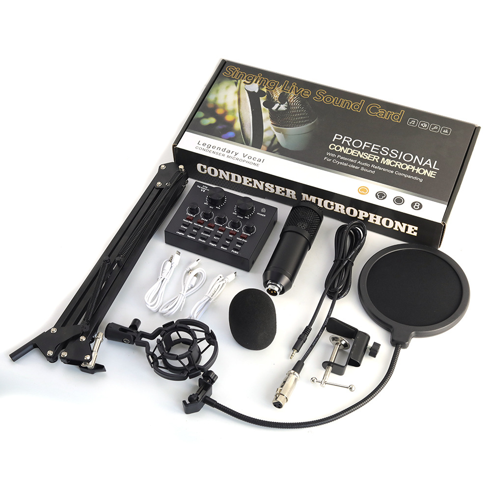 Micrófono BM800 con tarjeta de sonido V8S | Set completo para grabación, streaming y podcast