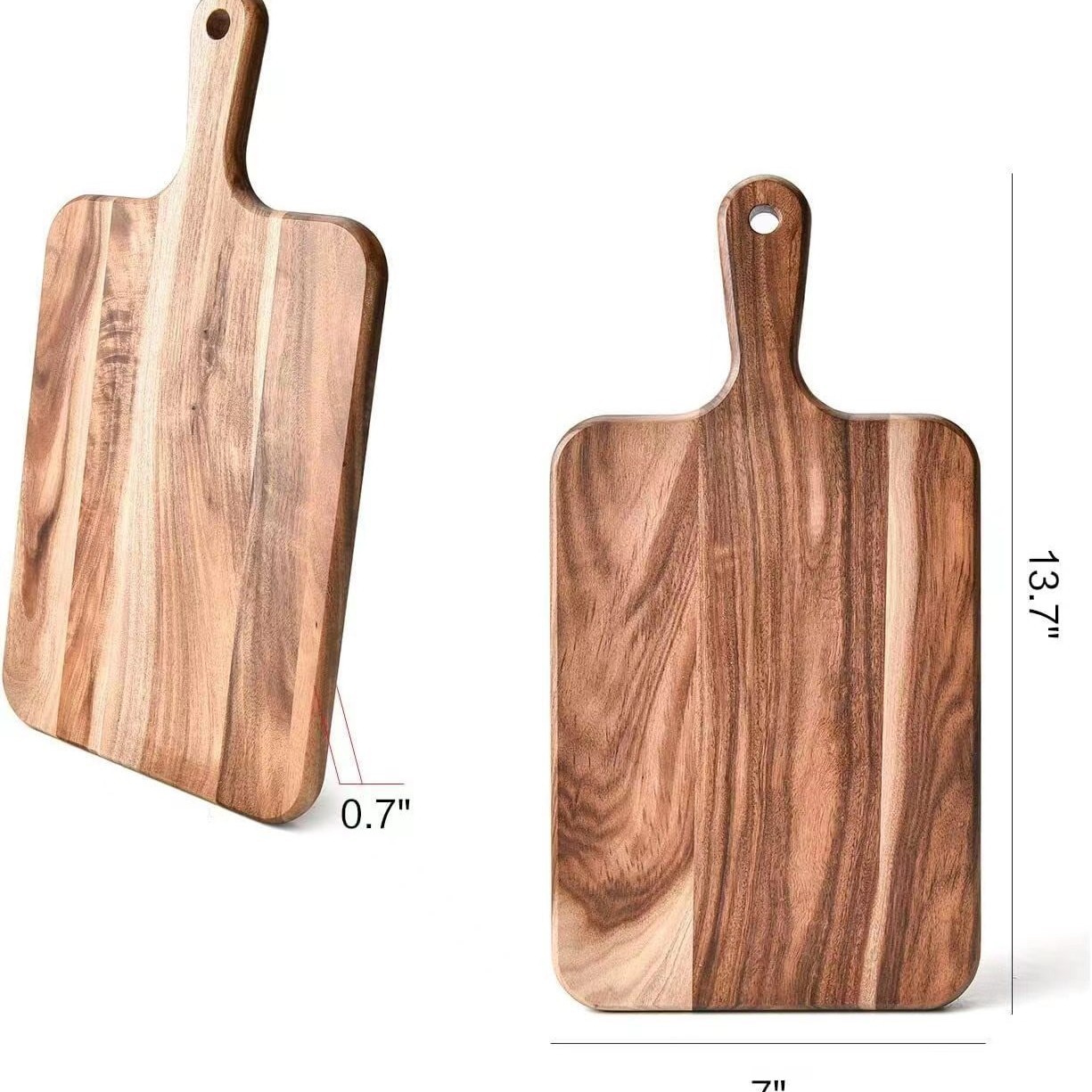 Amazon simple estilo occidental Acacia madera placa de cocina soporta impresión LOGO mango redondo engrosado tablero de corte filete