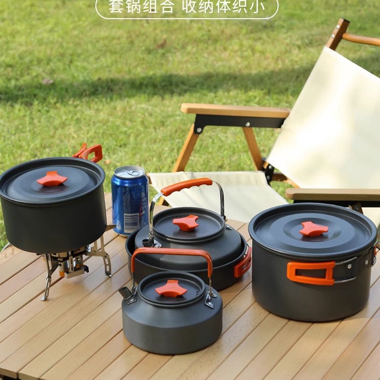 Step Ruisen 4-6 People Outdoor Pot suit Cooker Camping Set Pot Picnic Portable Kettle Frying Pot Set Pot