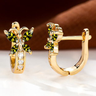 Cross-Border Export Spring and Summer New Retro Pastoral Style Earrings with Zircon Small Butterfly Earrings for Women Short Earrings