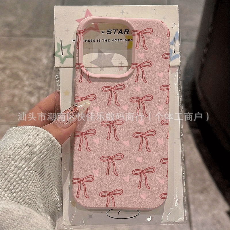 Light Luxury Pink Bow Suitable for iPhone 15 Pro Max Phone Case, New Model for iPhone 16/17, Apple 14/13/12/11