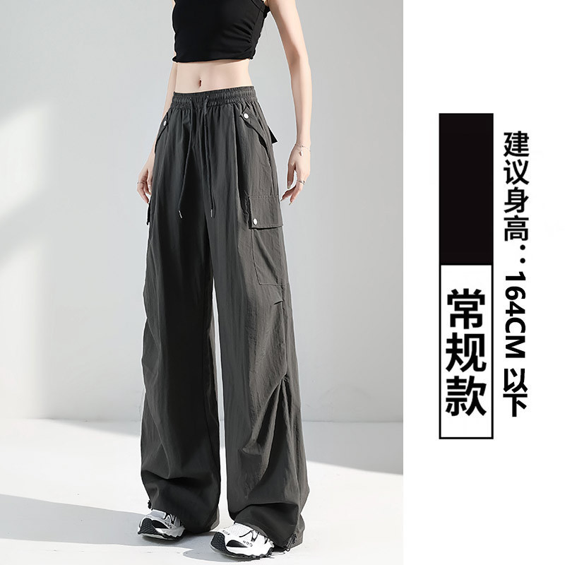 黒のレトロなバックル付きオーバーオール女性の夏薄いハイウエストスリムストレートプリーツバイブスタイルアメリカンワイドレッグパンツ|undefined
