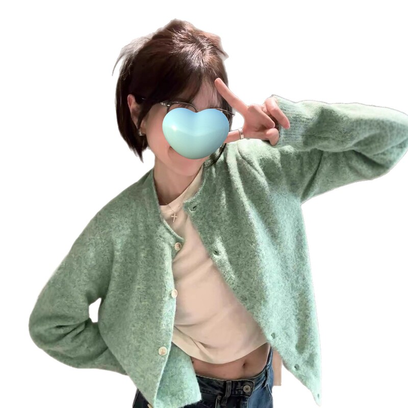 法式清新甜美气质风薄荷绿针织开衫毛衣外套女软糯上衣女早秋外搭|undefined