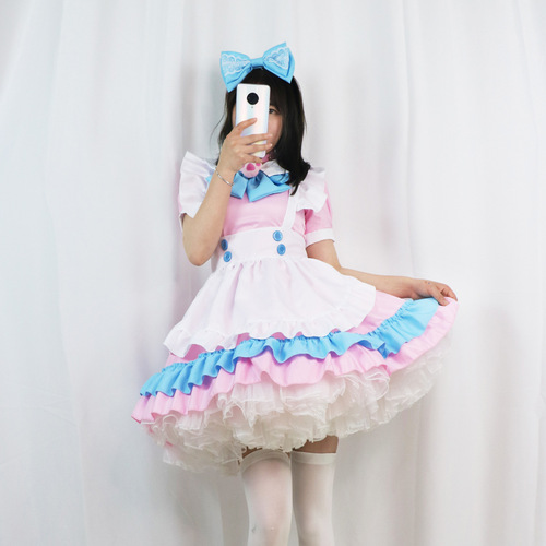 Plus Size Maid Outfit Super Cute Big Bow Pink and Blue Lolita Women's Dress Boss Lolita Cute Dress