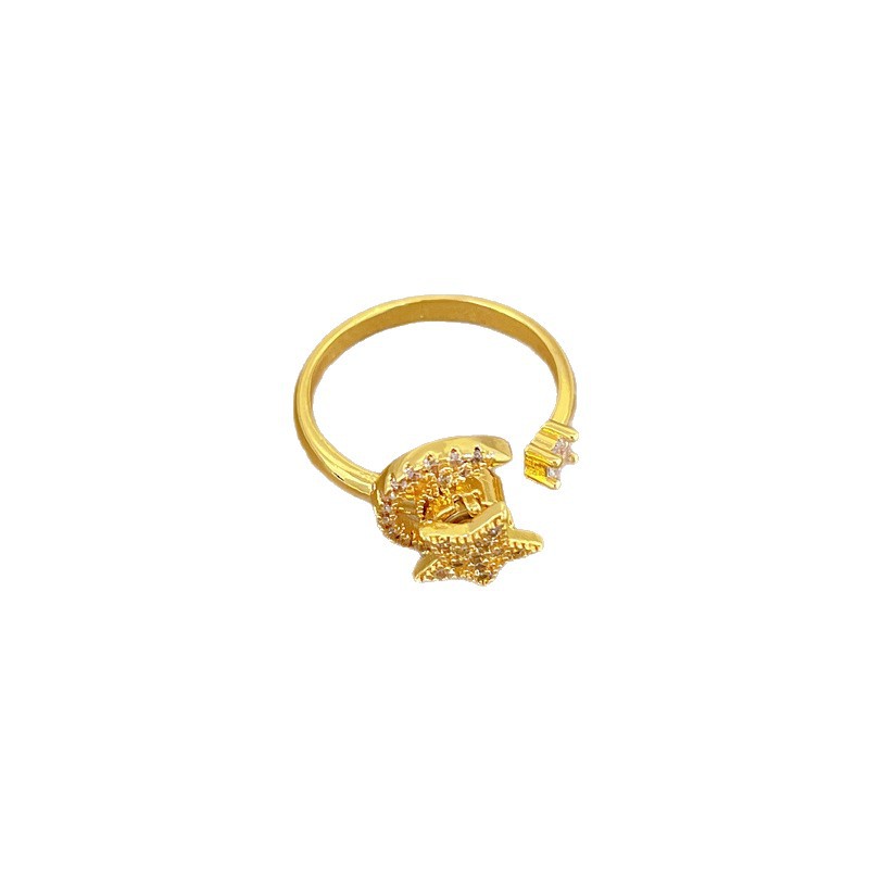 Anello con stella e luna rotanti, mito, apertura regolabile, gioiello semplice giapponese, anello per coppie_voghion.com