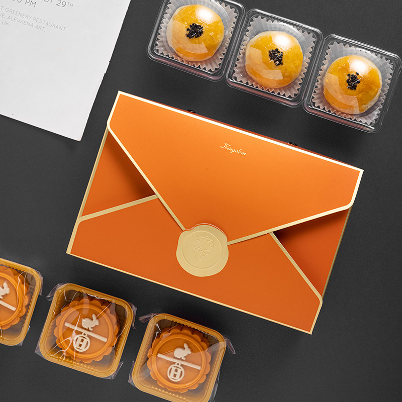 橙色糖果包装盒手提信封礼盒空盒子高档2024烘焙蛋黄酥橙色手提盒