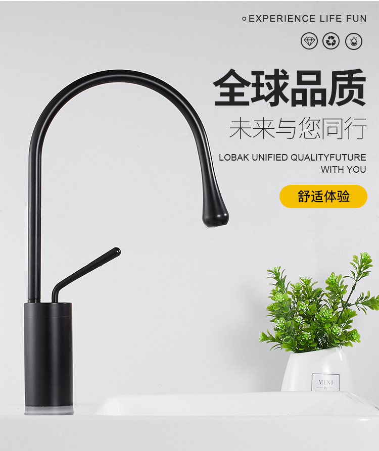 Copper washbasin, cold and hot water faucet, washbasin, black washbasin, countertop basin, bathroom cabinet faucet, white water drop faucet undefined