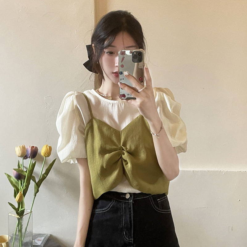 气质设计感短袖雪纺衫上衣夏季2022新款宽松时尚设小众衬衫女chic
