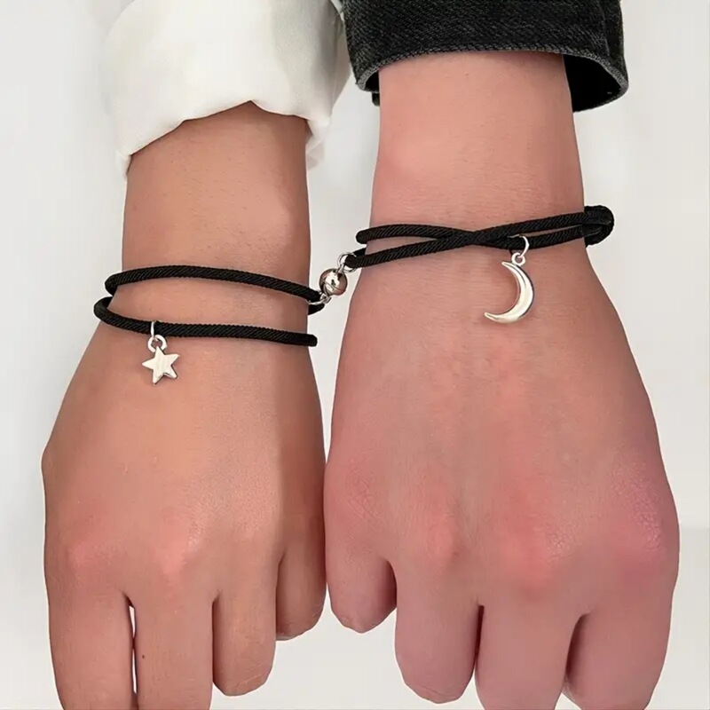 European and American Cross-Border Simple Star and Moon Magnet Magnetic Couple Bestie Bracelet Hand-Woven Adjustable Bracelet