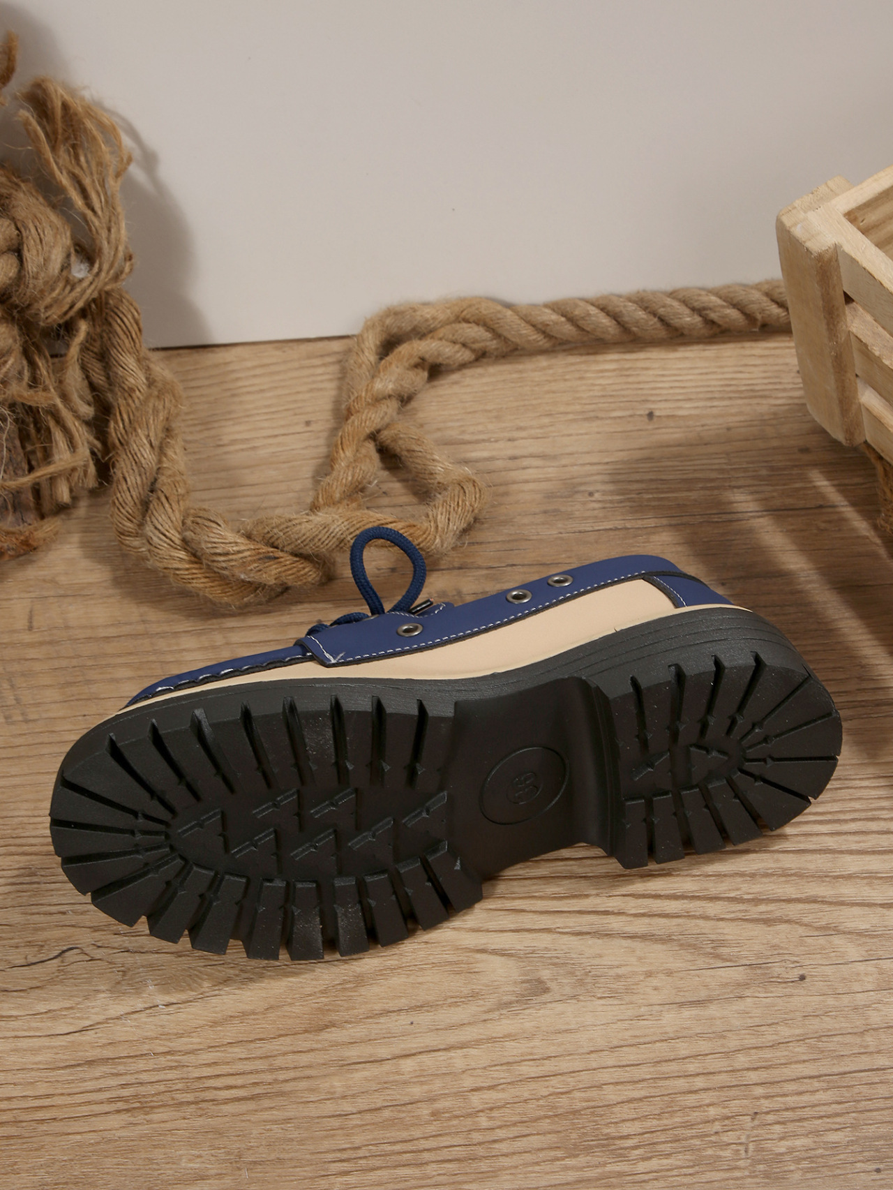 Women's Colour Block Loafers Lace Up Thick Sole Platform Shoes_voghion.com