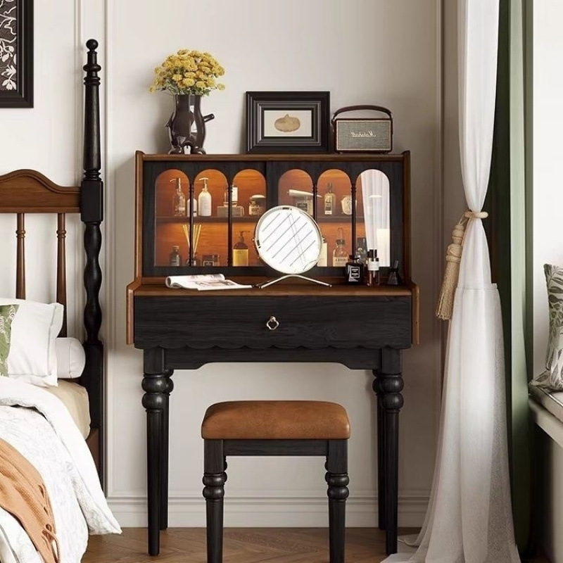 프랑스 복고풍 단단한 나무 드레싱 테이블 침실 작은 아파트 메이크업 간단한 미국 스타일 드레싱 테이블
