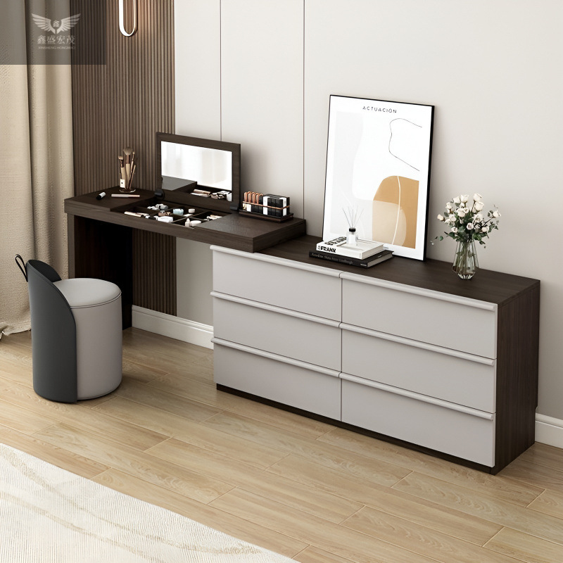 Tocador de madera maciza, tocador, espejo, tapa oculta, 2025, nuevo gabinete chino, una habitación moderna, simple
