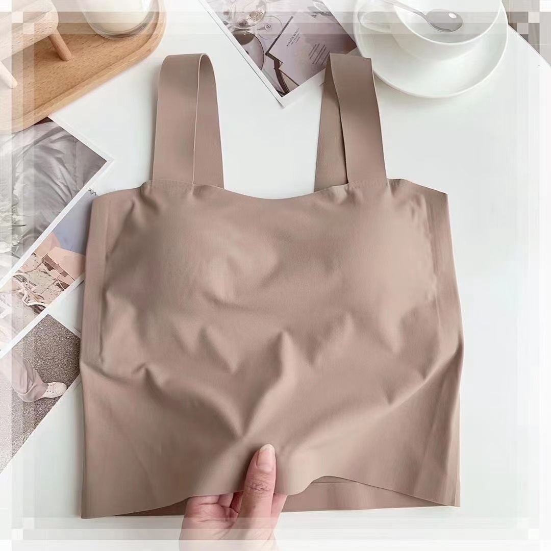 Cuello cuadrado de seda de hielo fino belleza espalda camisola desgaste exterior de las mujeres desgaste interior de una pieza almohadilla en el pecho chaleco anti-exposición