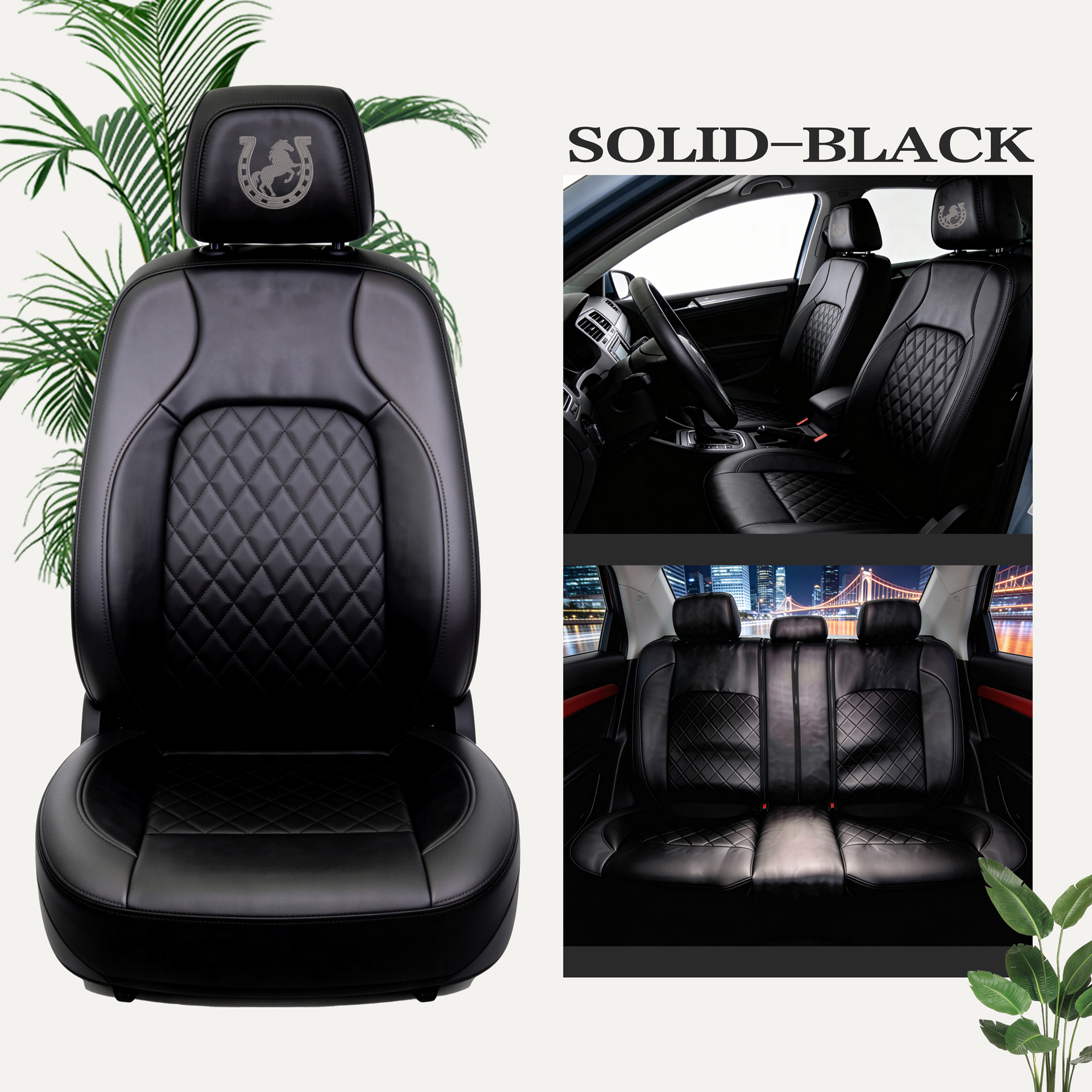Universal seat covers from the manufacturer, leather style, suitable for all seasons, with a triangular grid pattern, sandwich construction, full coverage car seat cushion